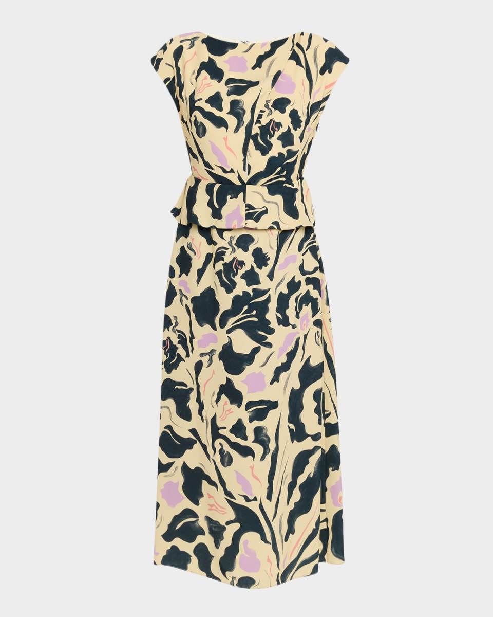 Caitlin Floral Silk Short-Sleeve Peplum Midi Dress